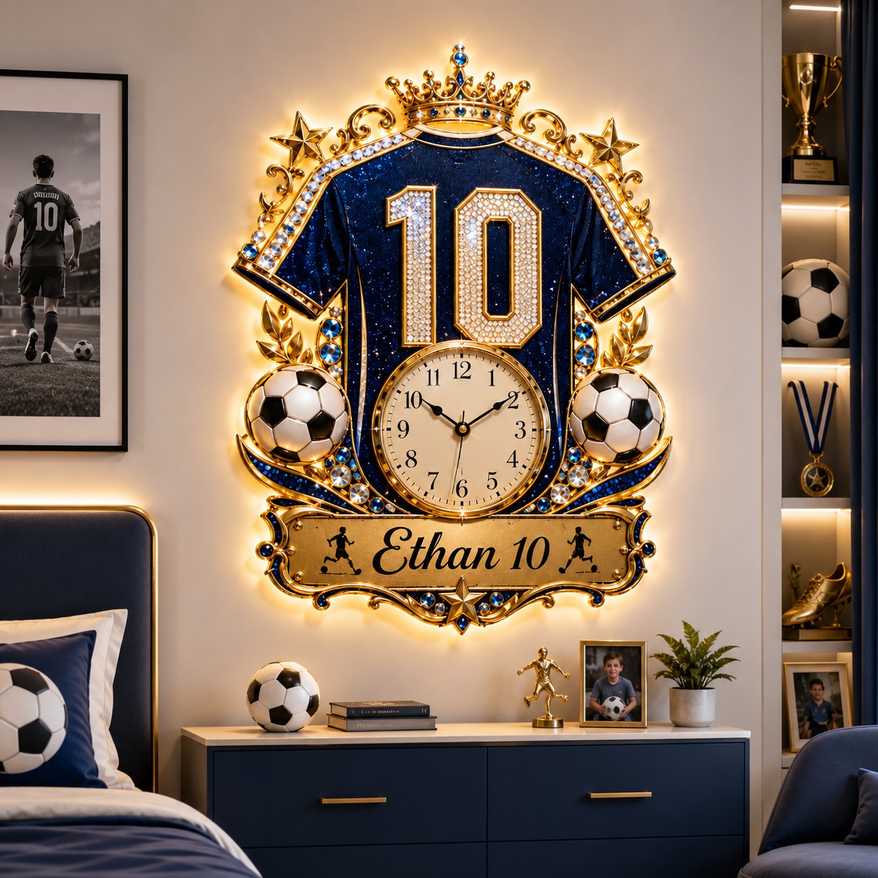 Soccer jersey Custom Name Wall Clock — personalized with a custom name