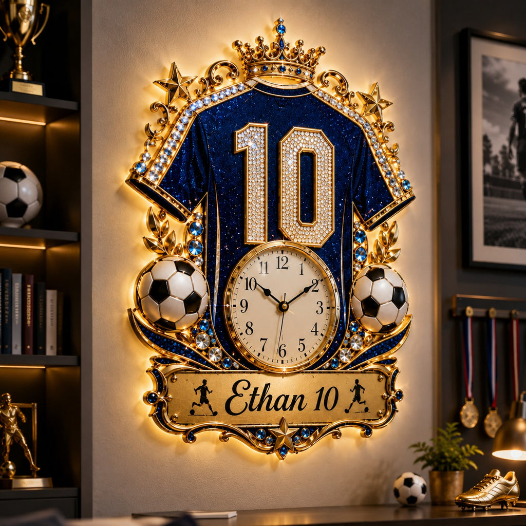 Soccer jersey Custom Name Wall Clock — personalized with a custom name