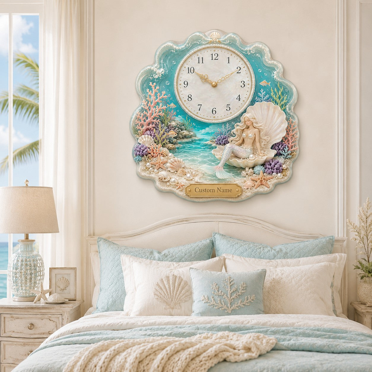 Pearl shell Custom Name Wall Clock — personalized with a custom name