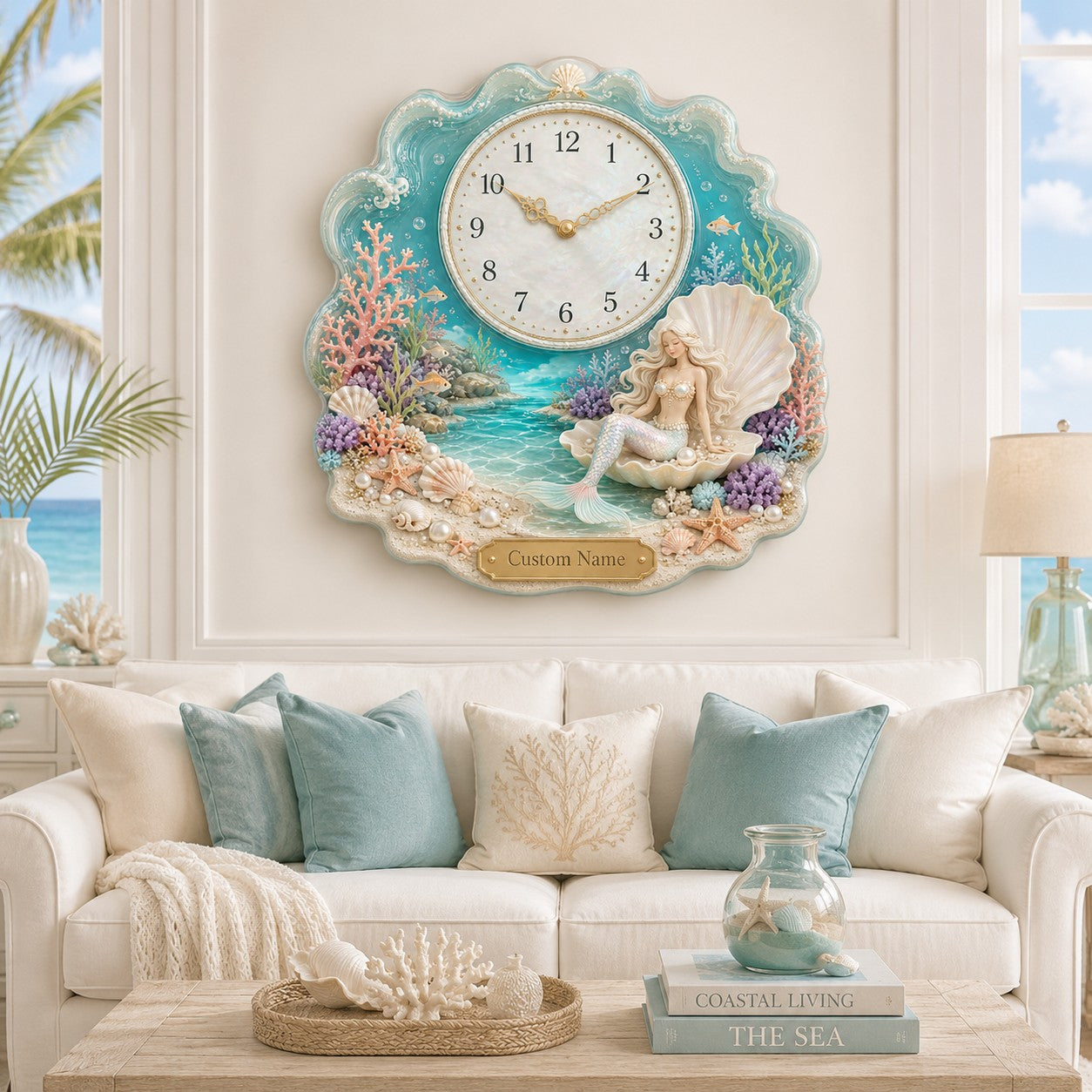 Pearl shell Custom Name Wall Clock — personalized with a custom name