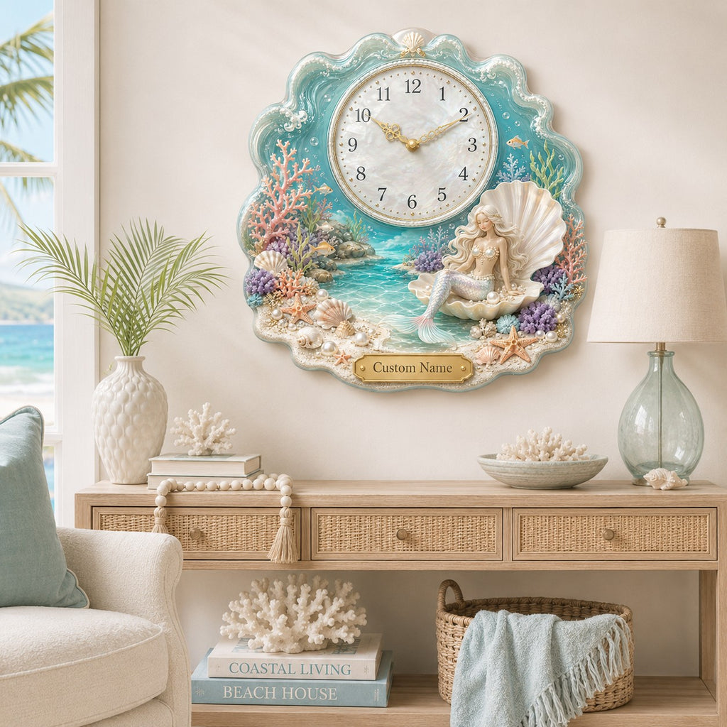 Pearl shell Custom Name Wall Clock — personalized with a custom name