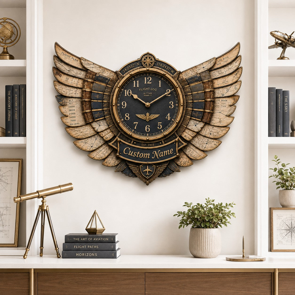 Pilot book lover personalized wall clock — personalized with a custom name