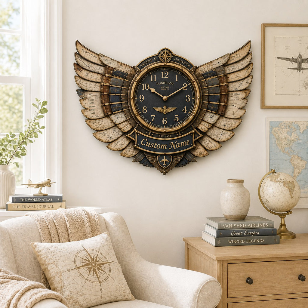 Pilot book lover personalized wall clock — personalized with a custom name