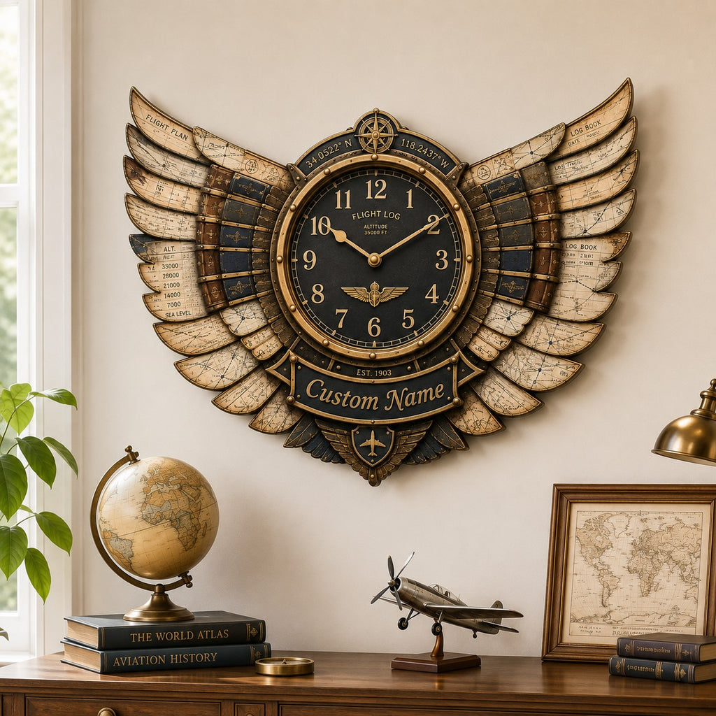 Pilot book lover personalized wall clock — personalized with a custom name