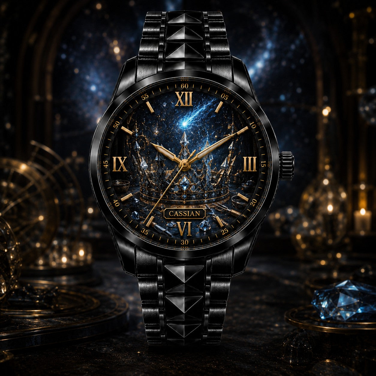 Custom Personalized Celestial Crystal Crown Watch — personalized with a custom name