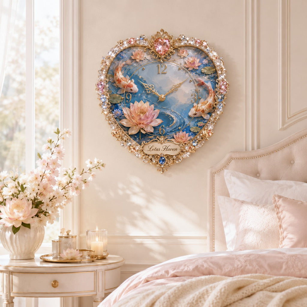 Koi lotus Custom Name Wall Clock — personalized with a custom name