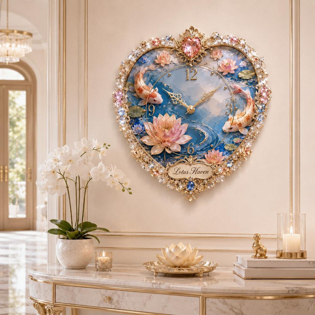 Koi lotus Custom Name Wall Clock — personalized with a custom name