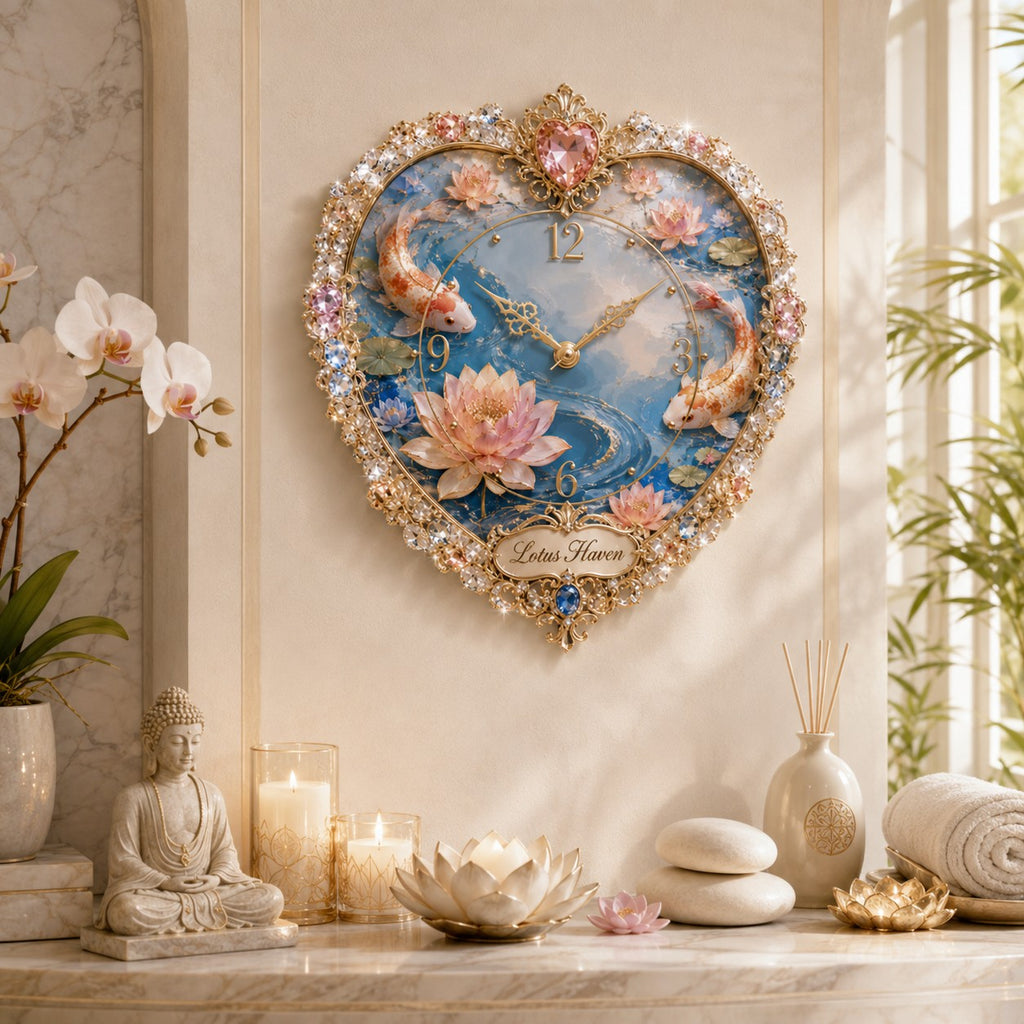Koi lotus Custom Name Wall Clock — personalized with a custom name