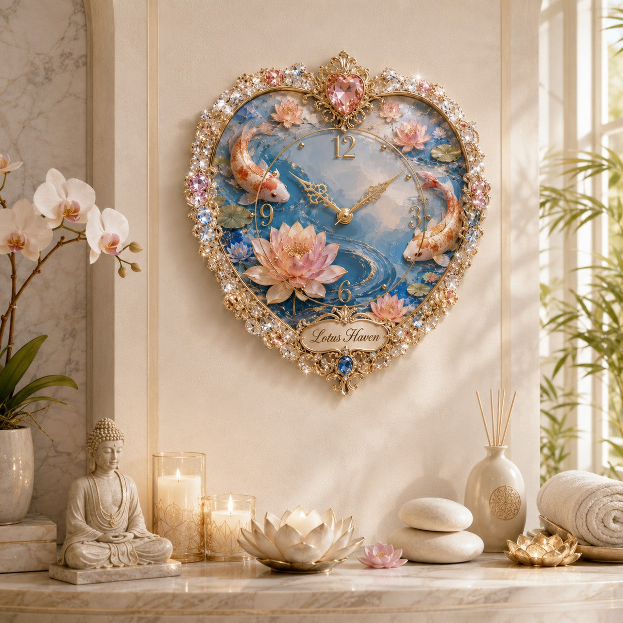 Koi lotus Custom Name Wall Clock — personalized with a custom name