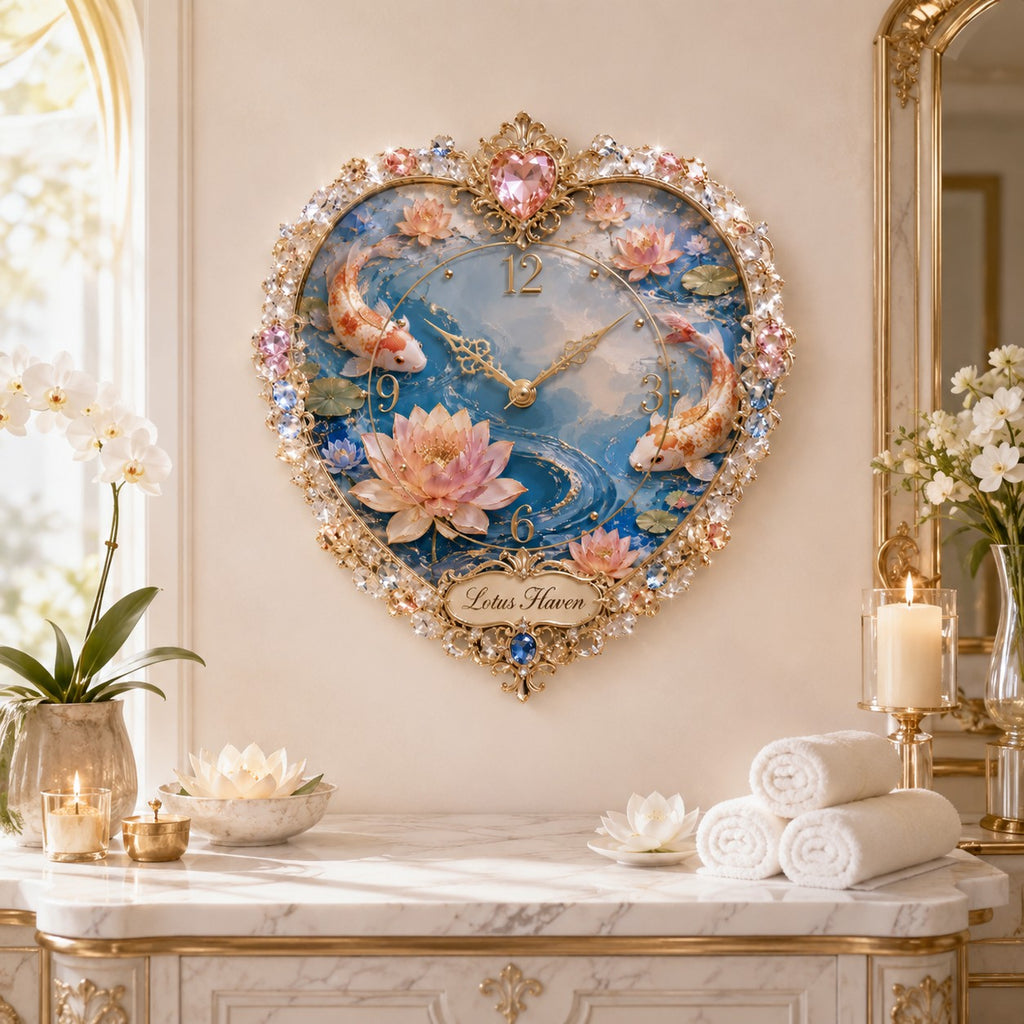 Koi lotus Custom Name Wall Clock — personalized with a custom name