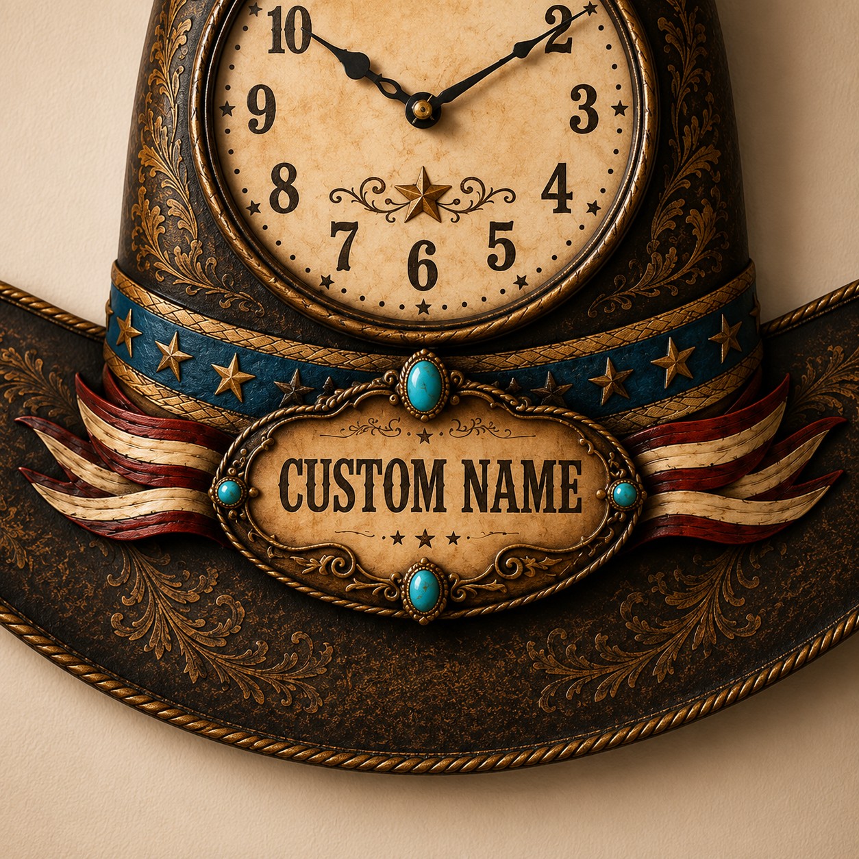 Cowboy hat shaped Custom Name Wall Clock — personalized with a custom name