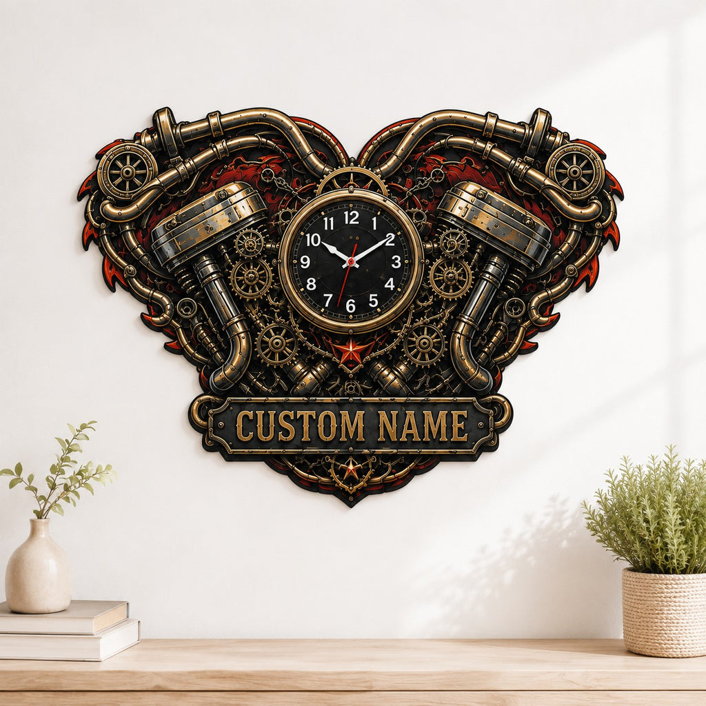 Motorcycle Custom Name Wall Clock — personalized with a custom name