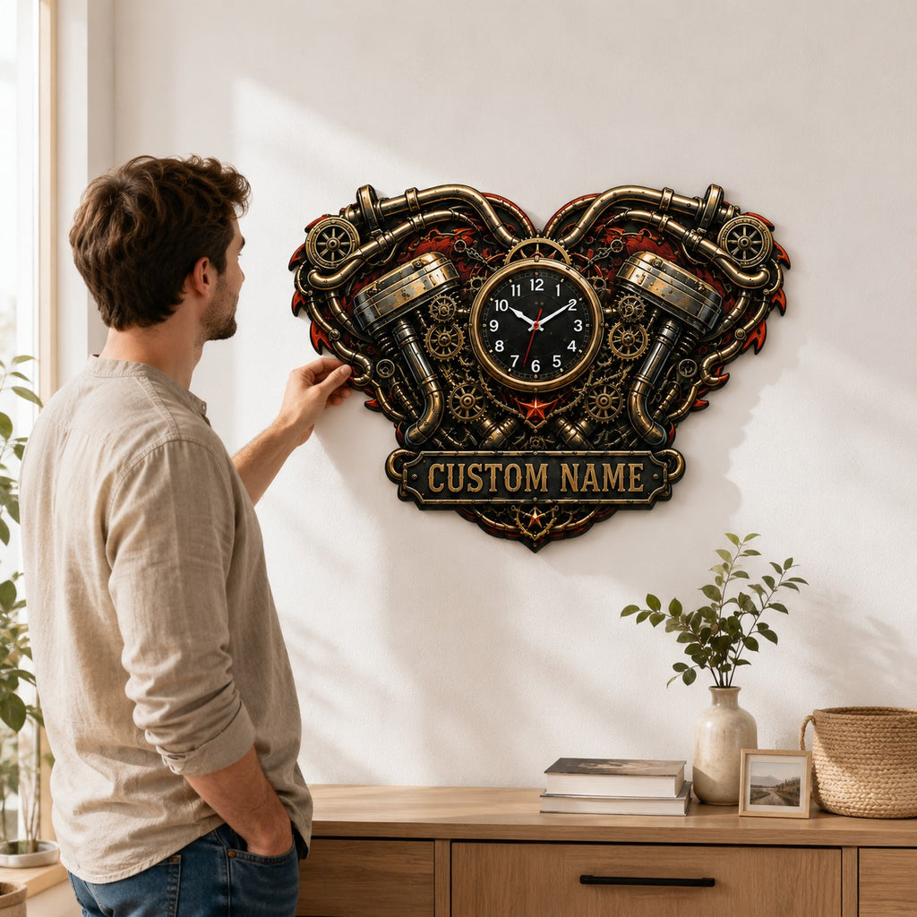 Motorcycle Custom Name Wall Clock — personalized with a custom name