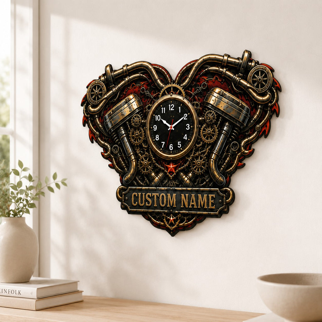 Motorcycle Custom Name Wall Clock — personalized with a custom name
