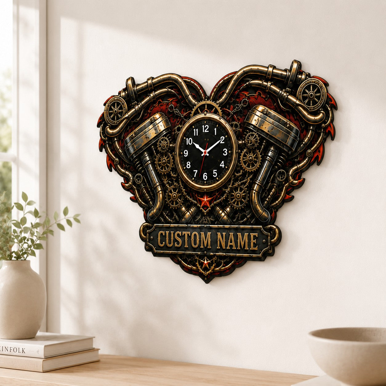 Motorcycle Custom Name Wall Clock — personalized with a custom name