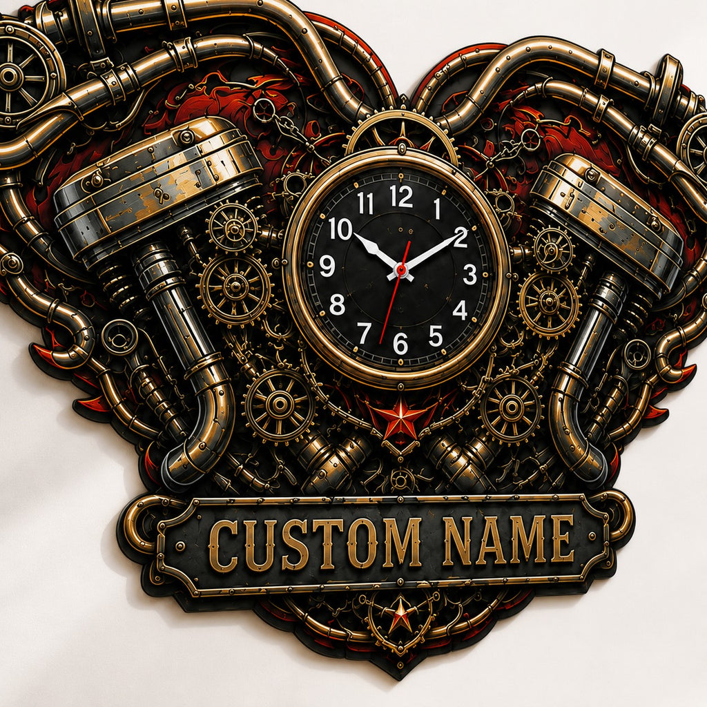 Motorcycle Custom Name Wall Clock — personalized with a custom name
