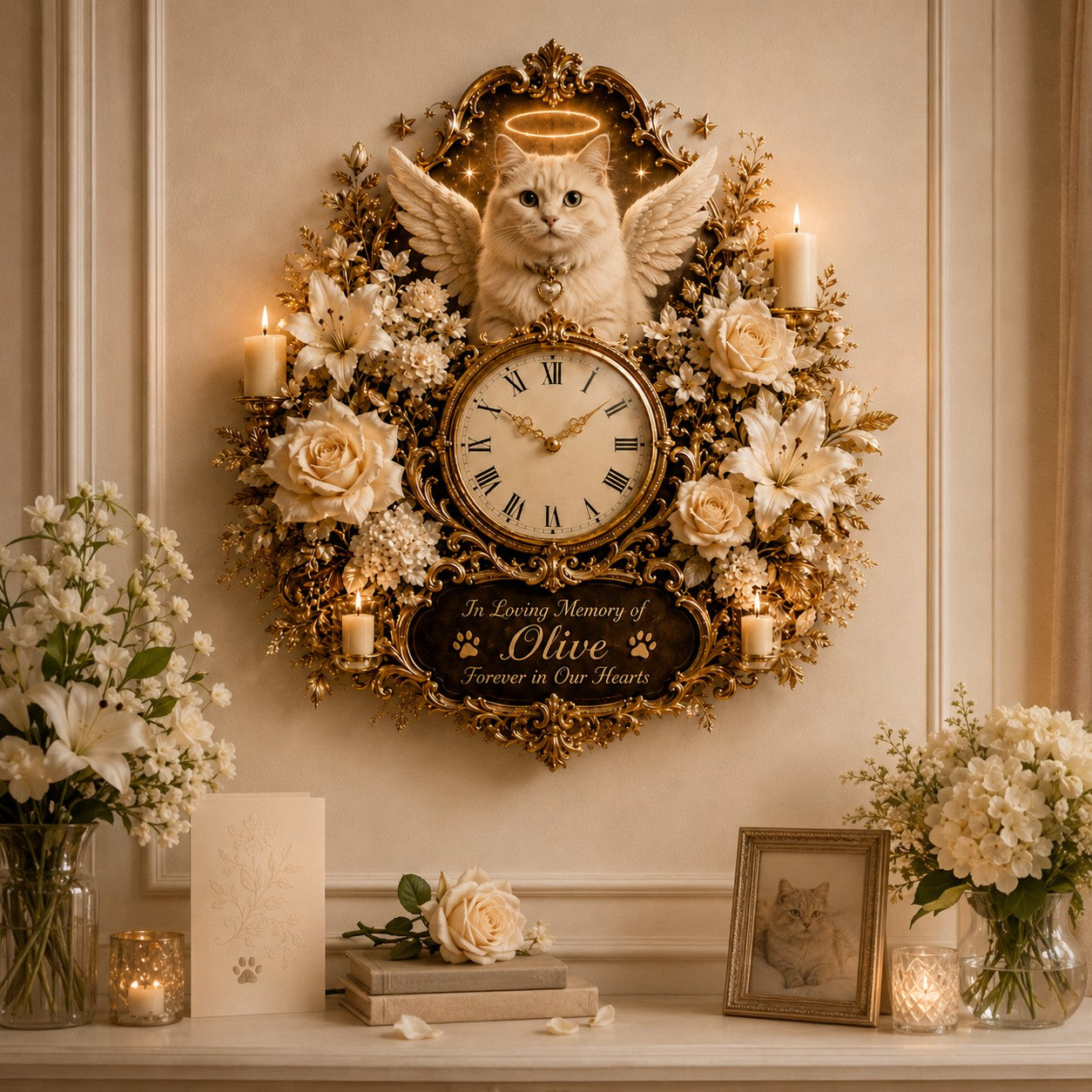 Cat Memorial Custom Name Wall Clock — personalized with a custom name