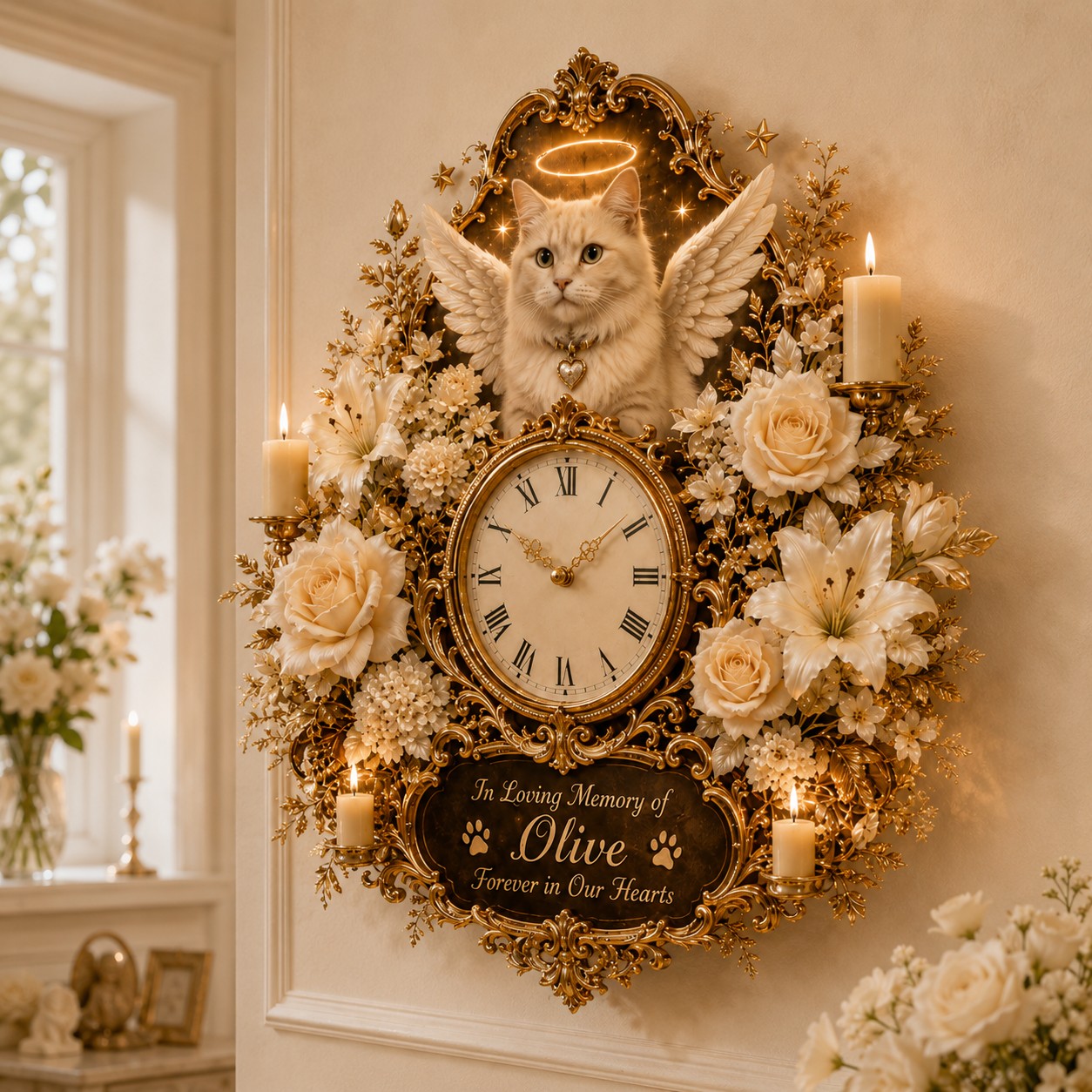 Cat Memorial Custom Name Wall Clock — personalized with a custom name