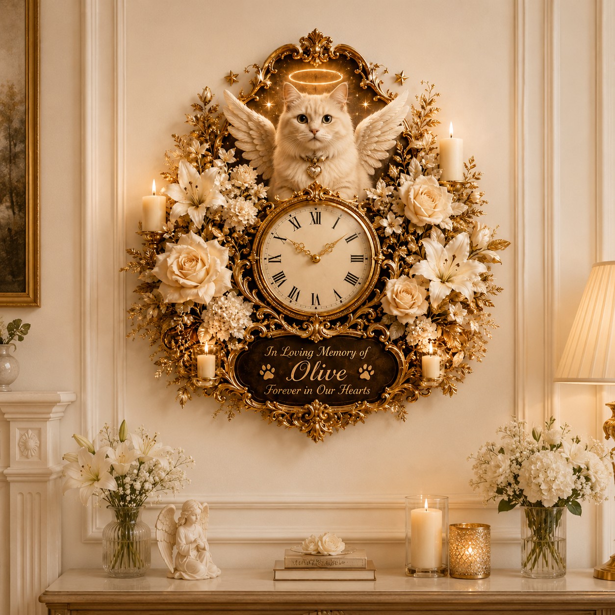 Cat Memorial Custom Name Wall Clock — personalized with a custom name