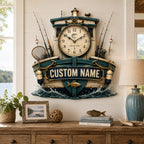 Personalized Fishing Boat Wall Clock with a custom name set into the design