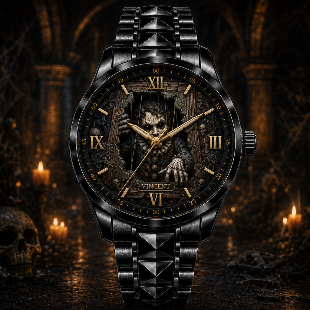 Custom Haunted Puppet Crypt Watch — personalized with a custom name