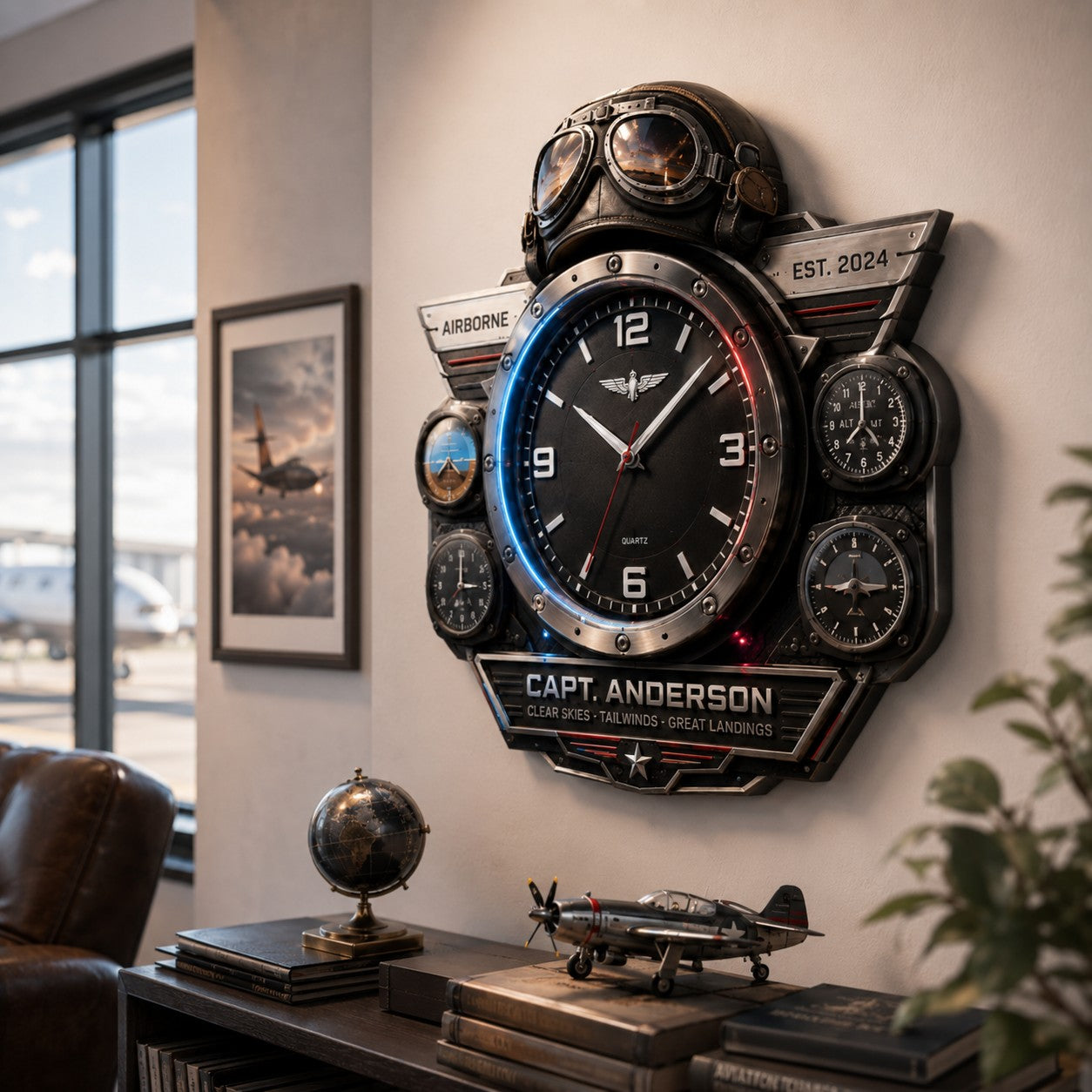 Personalized Pilot Aviation Custom Name Wall Clock — personalized with a custom name