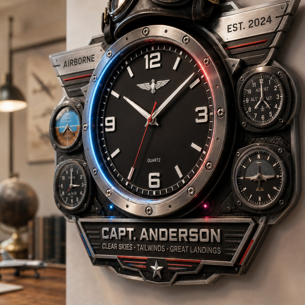 Personalized Pilot Aviation Custom Name Wall Clock — personalized with a custom name