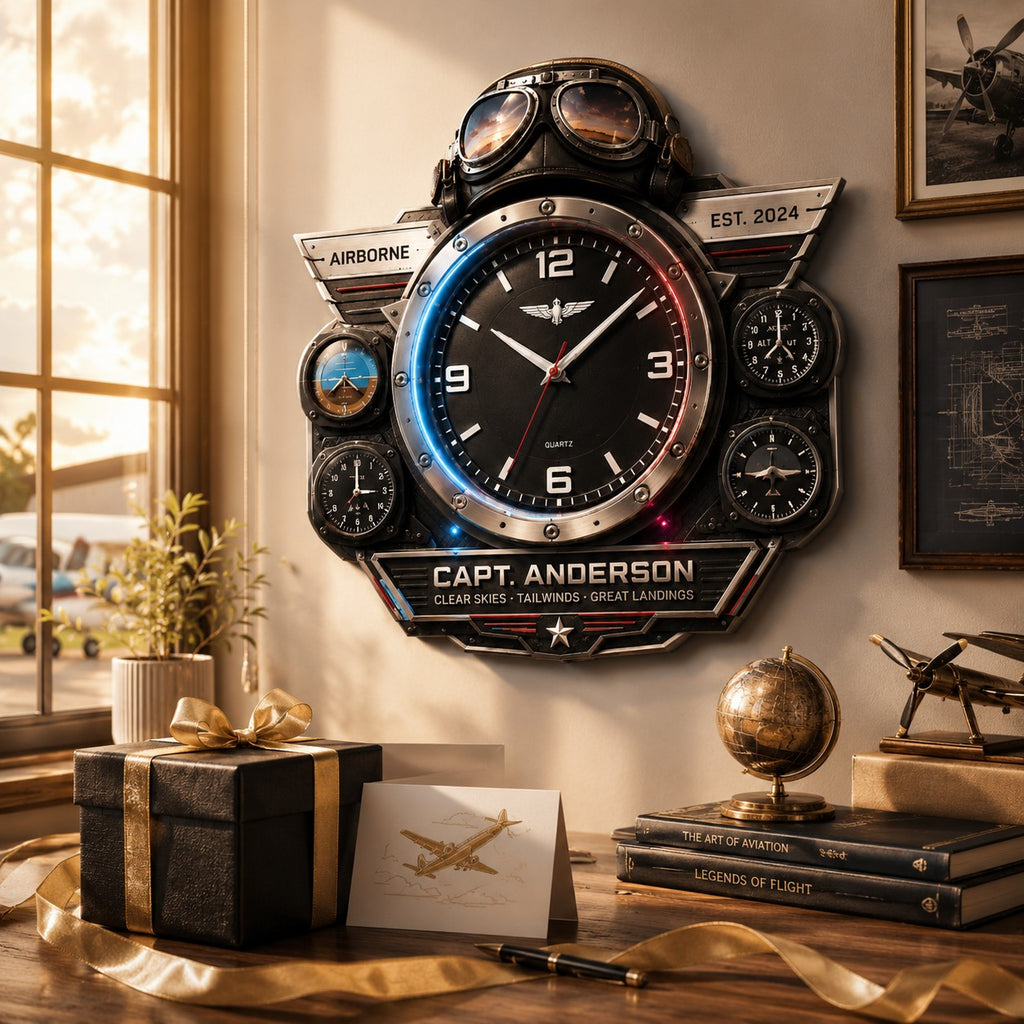 Personalized Pilot Aviation Custom Name Wall Clock — personalized with a custom name
