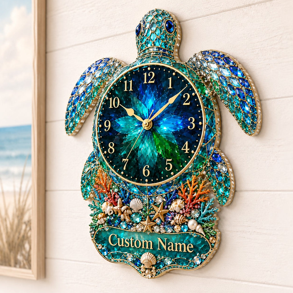Sea turtle Custom Name Wall Clock — personalized with a custom name