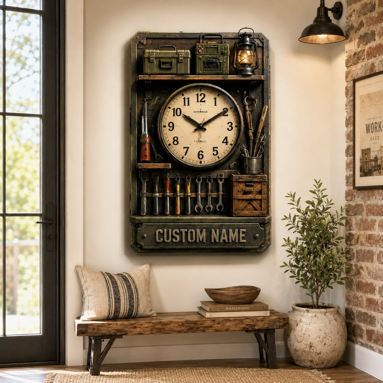 Workshop shelf Custom Name Wall Clock — personalized with a custom name