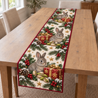 Rabbit Pistachio Star Gift printed Christmas quilted table runner; design mockup showing a flat printed depth effect.
