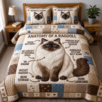 Ragdoll Anatomy quilted 3-piece bedding set on a made bed with two matching pillow shams