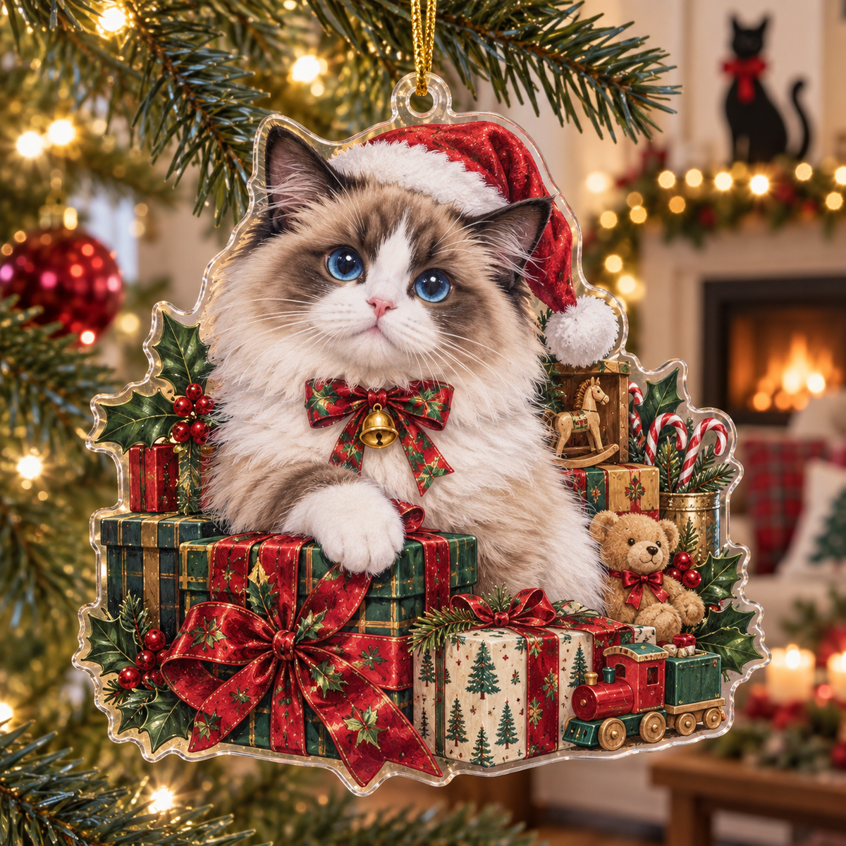 Ragdoll Cat Acrylic Christmas Ornament — digital product visualization