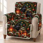 Raven Garnet Lantern Library printed Christmas quilted sofa cover; design mockup showing a flat printed depth effect.