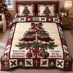 Reason For Season quilted 3-piece bedding set on a made bed with two matching pillow shams
