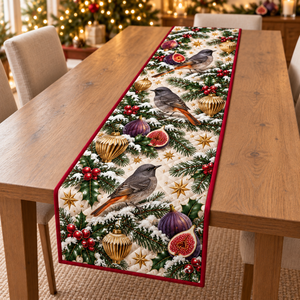 Redstart Fig Pleated Bauble Christmas Table Runner