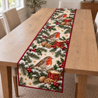 Robin Walnut Toy Drum printed Christmas quilted table runner; design mockup showing a flat printed depth effect.