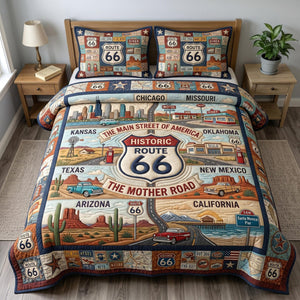 Route 66 Historic Mother Road 3-Piece Quilted Bedding Set