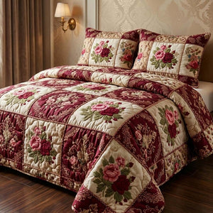 Royal Roses 3-Piece Quilted Bedding Set