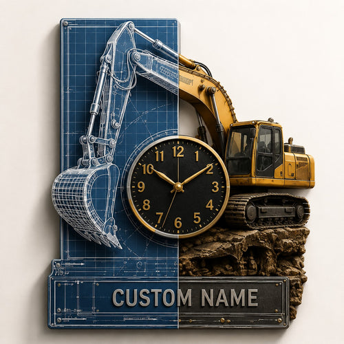 Blueprint excavator Custom Name Wall Clock — personalized with a custom name