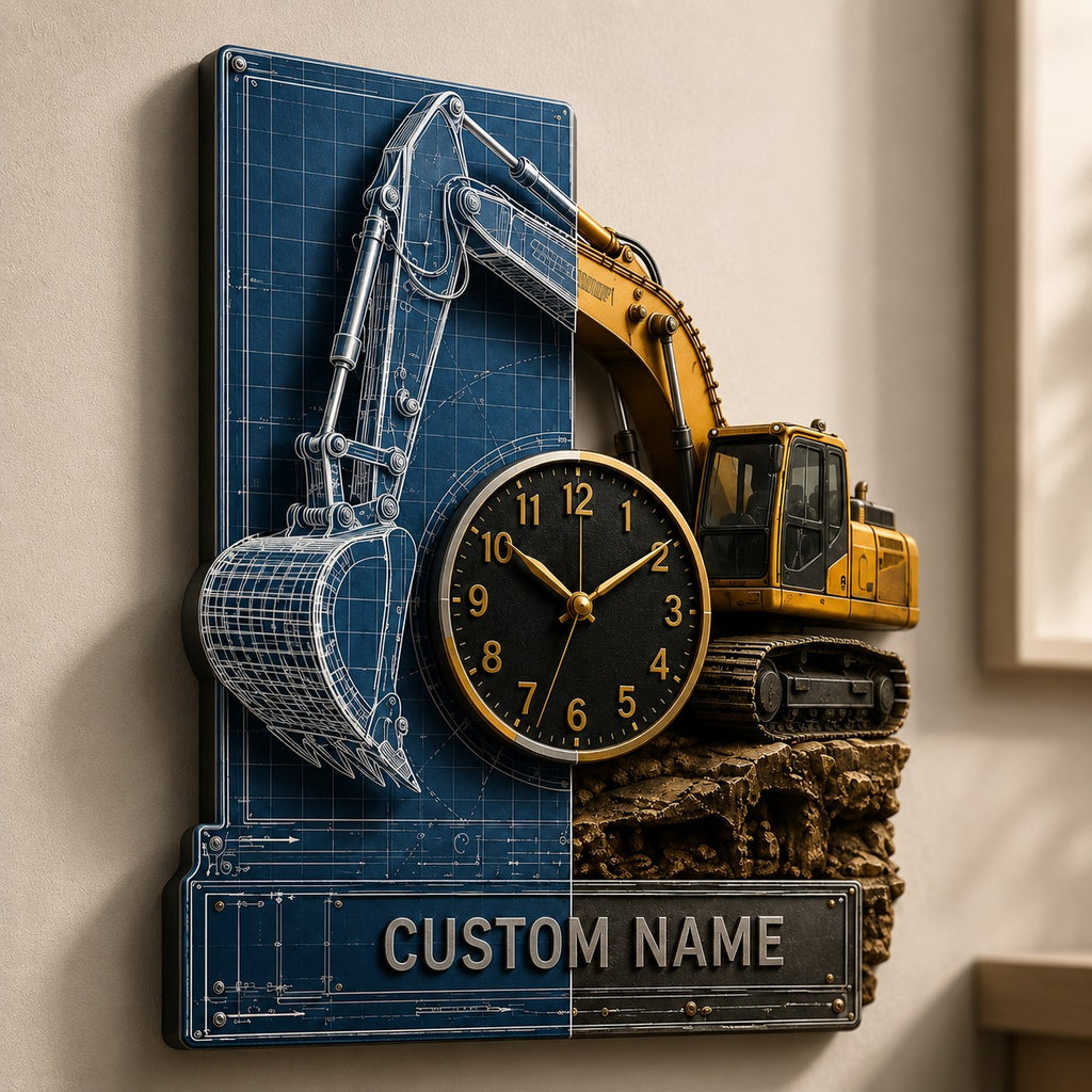 Blueprint excavator Custom Name Wall Clock — personalized with a custom name