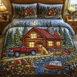 Rustic Cabin Truck Dog 3-Piece Quilted Bedding Set