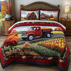 Rustic Farm quilted 3-piece bedding set on a made bed in a farmhouse bedroom