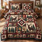 Rustic Woodland Heritage quilted 3-piece bedding set on a made bed in a farmhouse bedroom