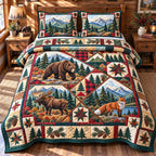Rustic Woodland Spirit quilted 3-piece bedding set on a made bed in a farmhouse bedroom