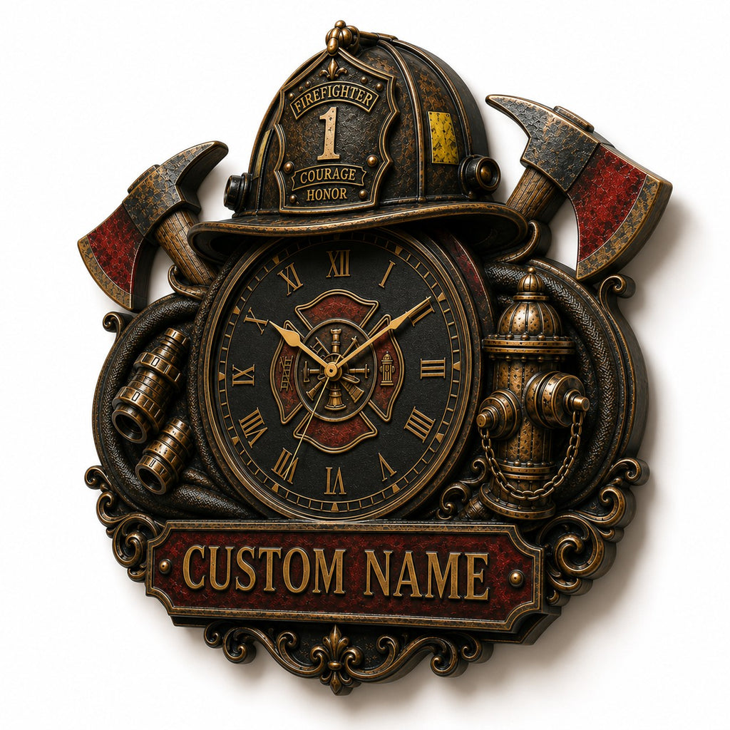 Fireman Custom Name Wall Clock — personalized with a custom name