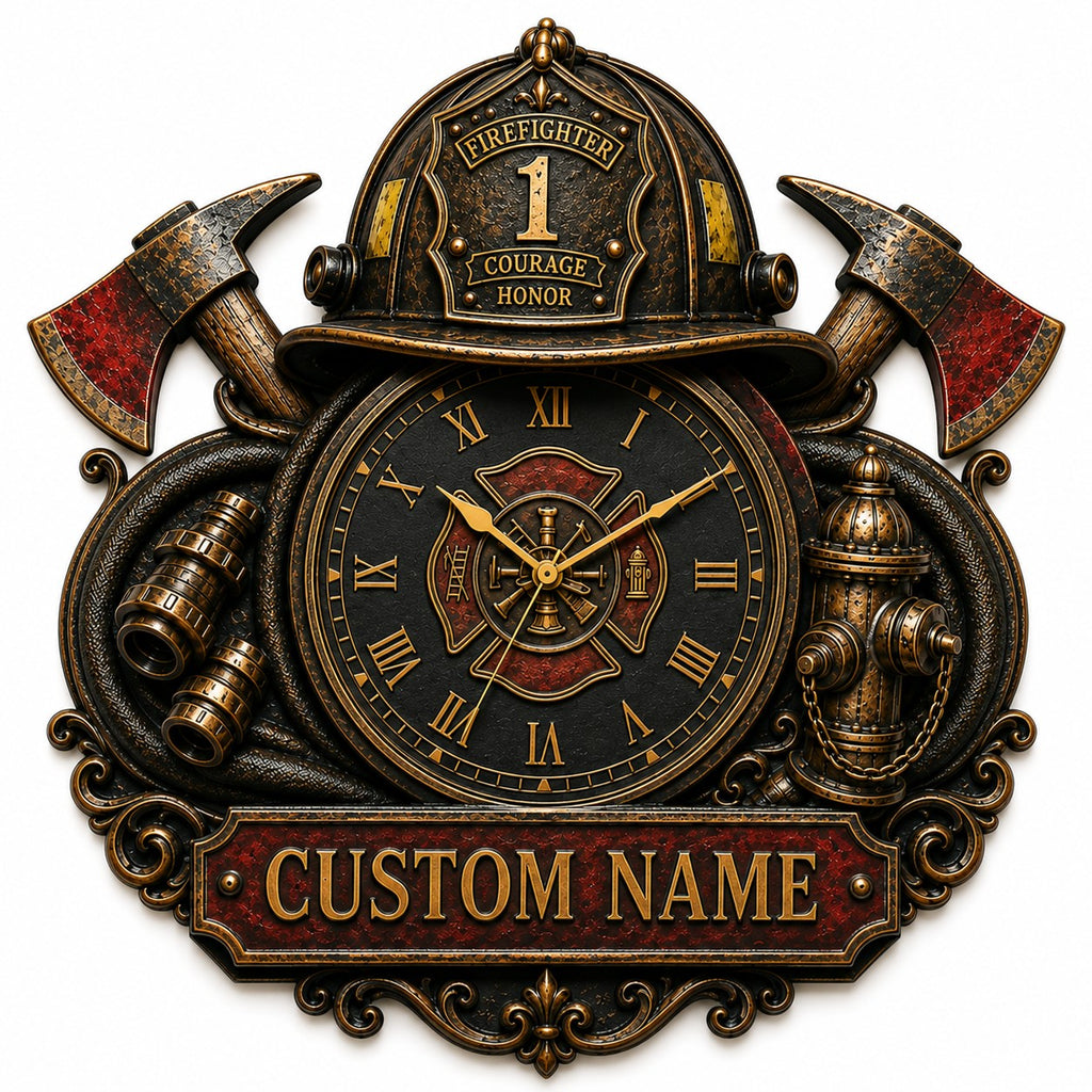 Fireman Custom Name Wall Clock — personalized with a custom name