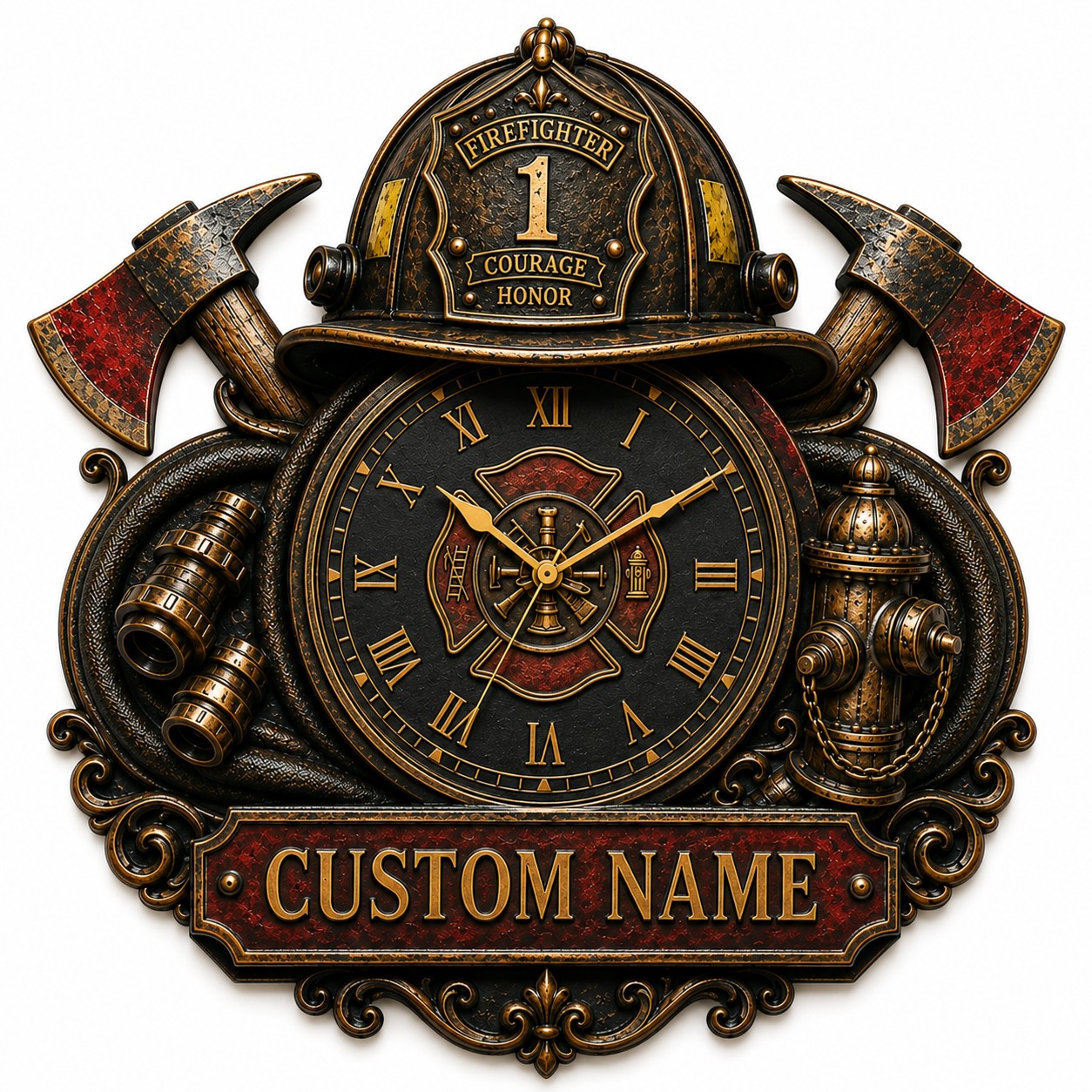 Fireman Custom Name Wall Clock — personalized with a custom name
