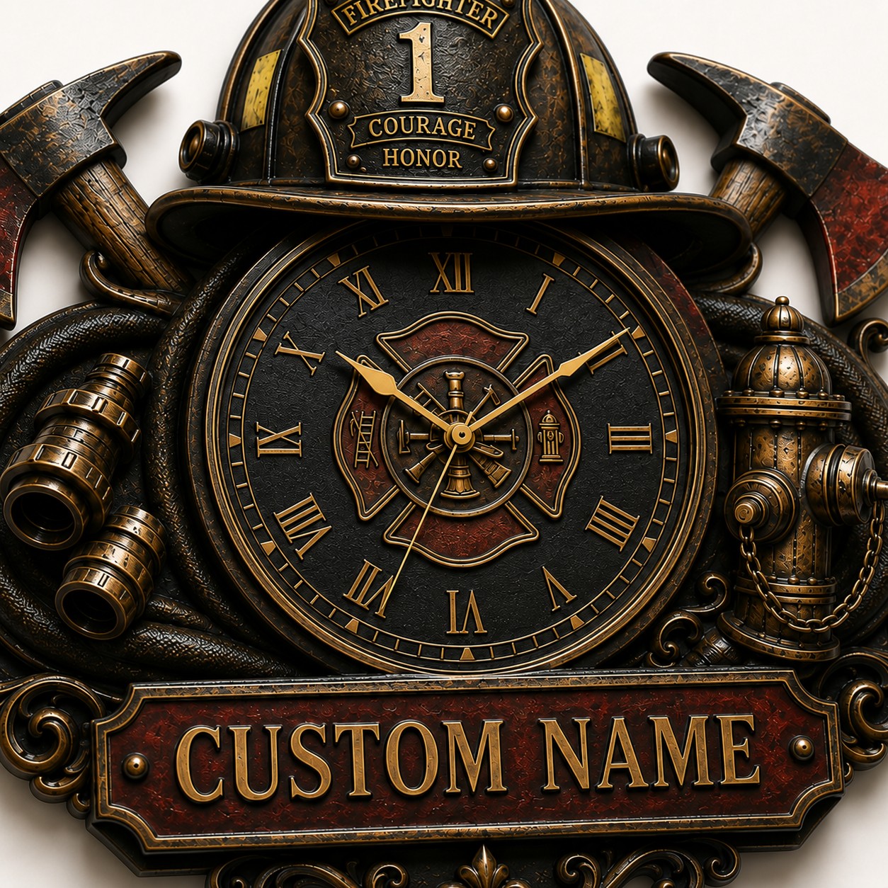 Fireman Custom Name Wall Clock — personalized with a custom name