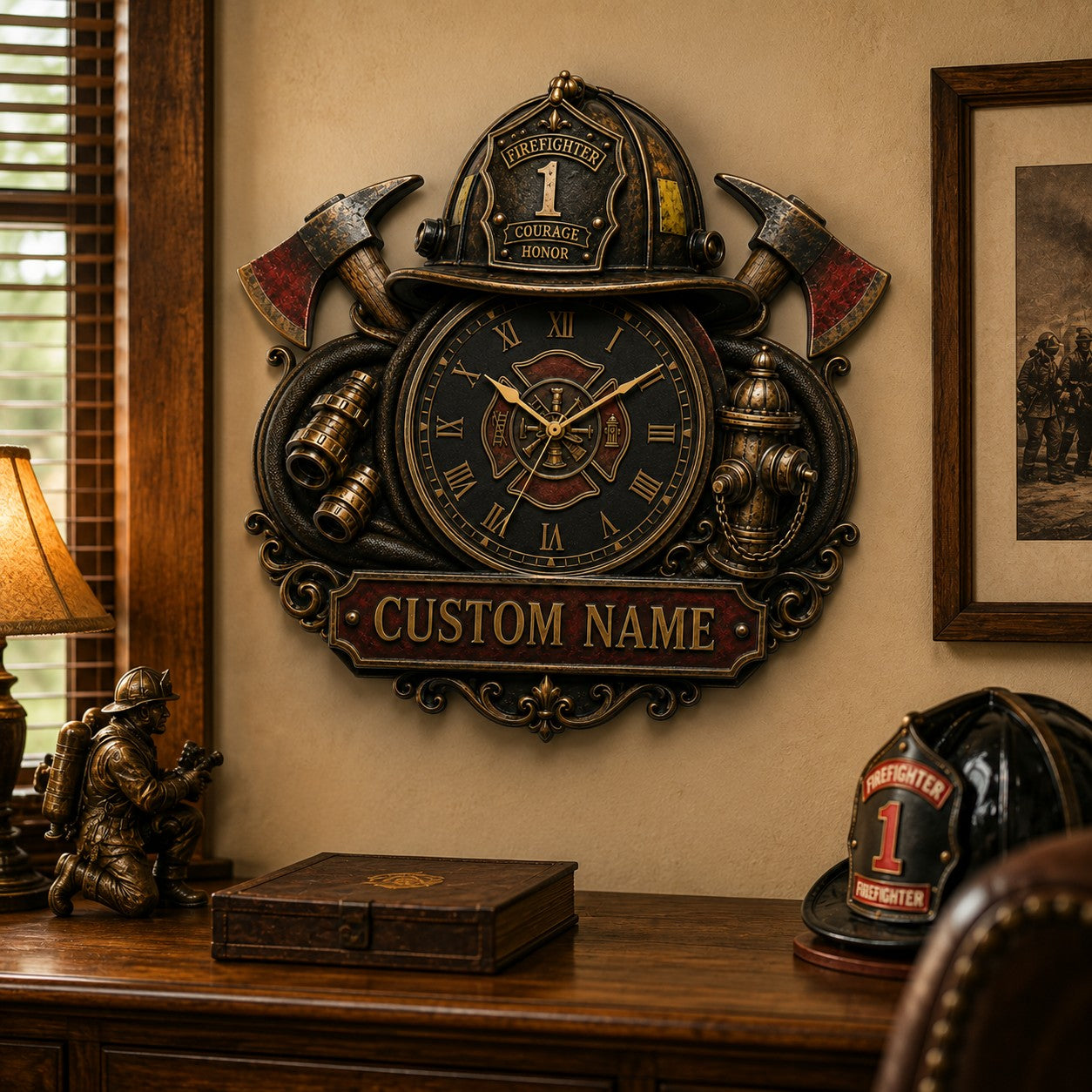 Fireman Custom Name Wall Clock — personalized with a custom name